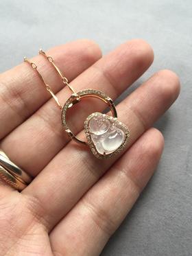 翡翠玻璃种弥勒佛戒指吊坠两用款18k玫瑰金钻石镶嵌