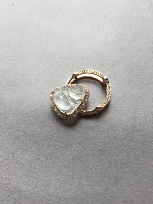 翡翠玻璃种弥勒佛戒指吊坠两用款18k玫瑰金钻石镶嵌 商品图4