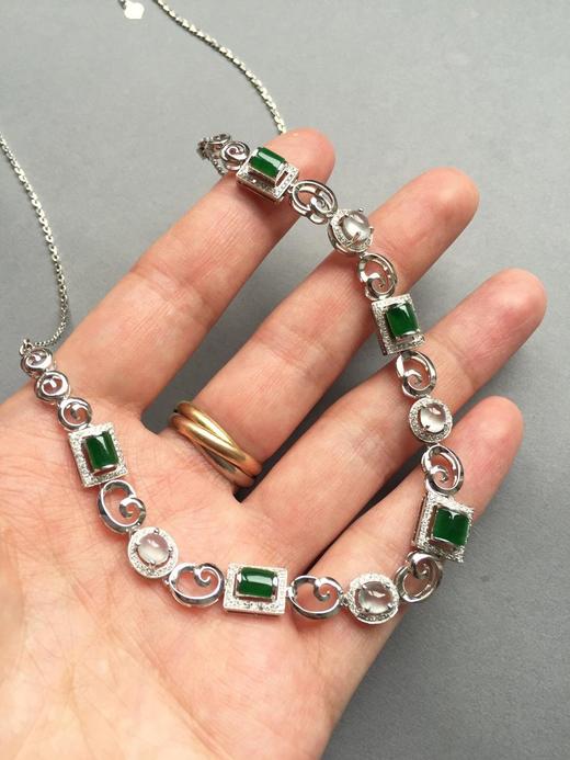 冰种帝王绿戒面加玻璃种蛋面项链18k白金镶嵌 商品图1