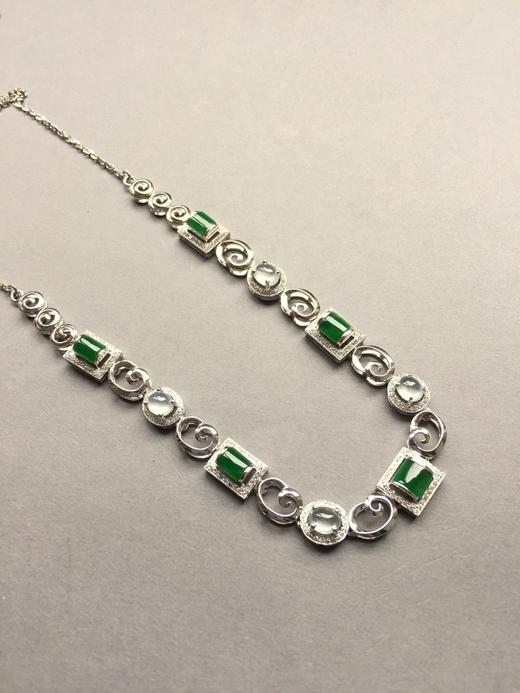 冰种帝王绿戒面加玻璃种蛋面项链18k白金镶嵌 商品图3