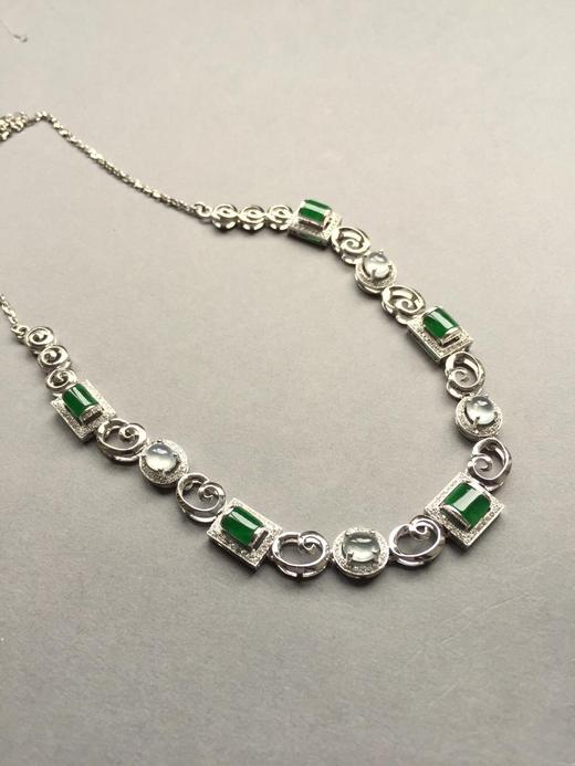 冰种帝王绿戒面加玻璃种蛋面项链18k白金镶嵌 商品图4