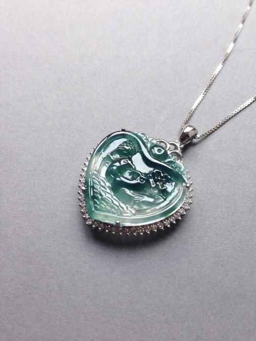 玻璃种飘花翡翠鸳鸯永结同心牌18k白金钻石镶嵌 商品图0