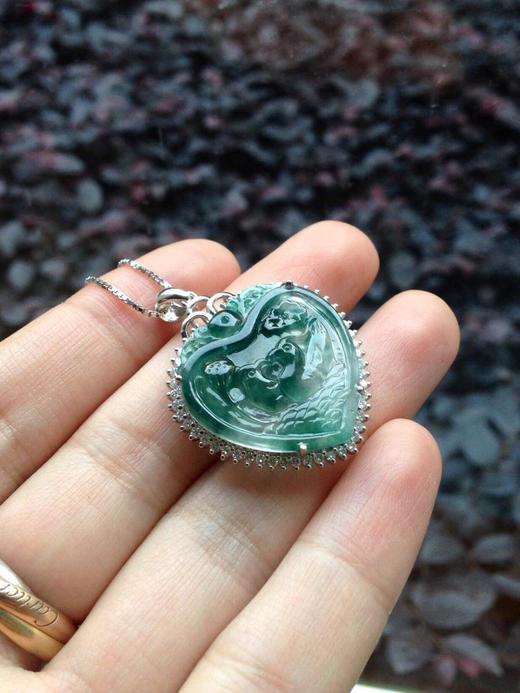 玻璃种飘花翡翠鸳鸯永结同心牌18k白金钻石镶嵌 商品图1