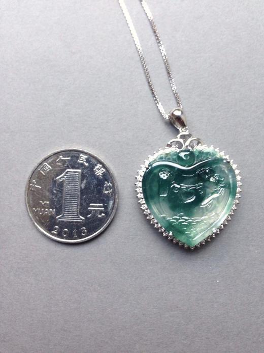 玻璃种飘花翡翠鸳鸯永结同心牌18k白金钻石镶嵌 商品图3