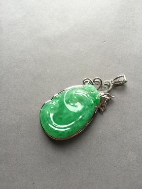 冰种阳绿翡翠如意18k白金钻石镶嵌