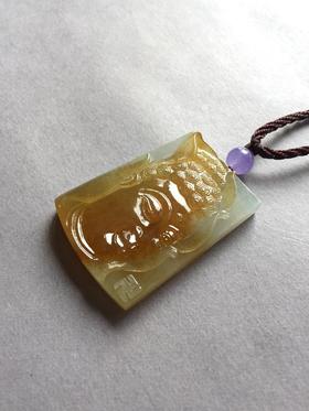 翡翠释迦牟尼，冰种黄翡俏色雕刻