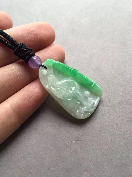 翡翠阳绿俏色鹤竹祝寿牌 商品图2