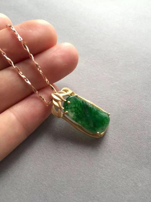 冰种阳绿翡翠节节高18k黄金镶嵌 商品图2
