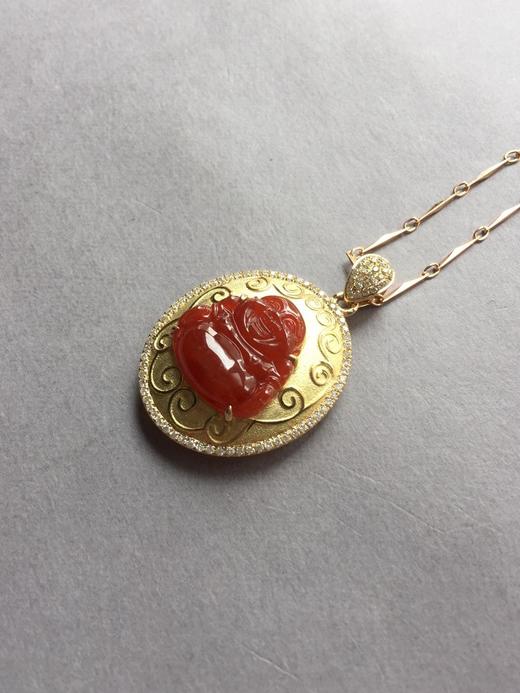 翡翠冰种红翡弥勒佛18k黄金钻石镶嵌 商品图0