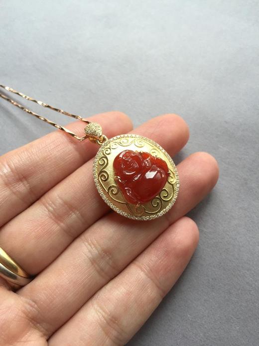 翡翠冰种红翡弥勒佛18k黄金钻石镶嵌 商品图1