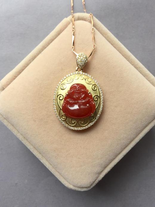 翡翠冰种红翡弥勒佛18k黄金钻石镶嵌 商品图4