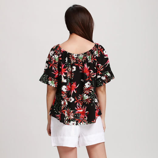 水淼大码女装2016新品夏装时尚创意红绿花个性显瘦t恤s2046k6612