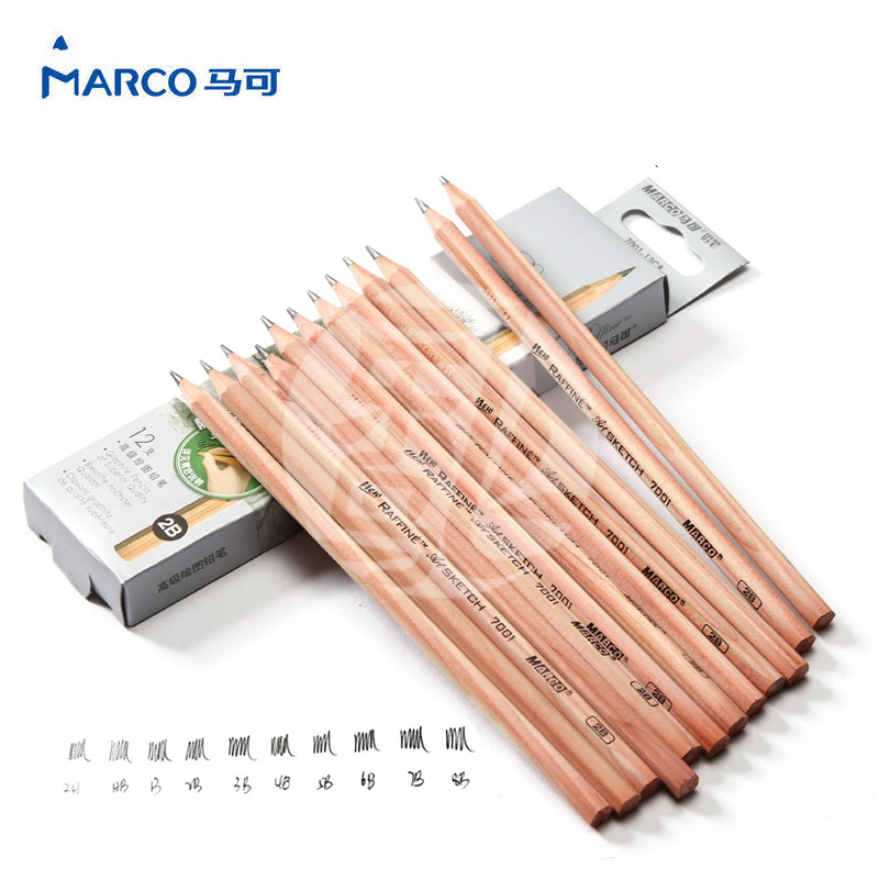 马可MARCO原木杆高级素描铅笔7001单支装素描速写白色棕色铅笔