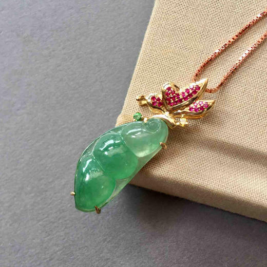 设计师款冰种阳绿福豆18k黄金红宝石镶嵌 商品图1