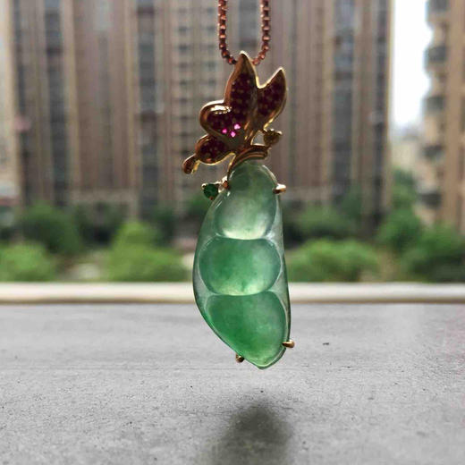 设计师款冰种阳绿福豆18k黄金红宝石镶嵌 商品图8