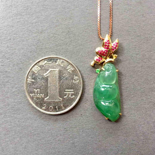 设计师款冰种阳绿福豆18k黄金红宝石镶嵌 商品图5