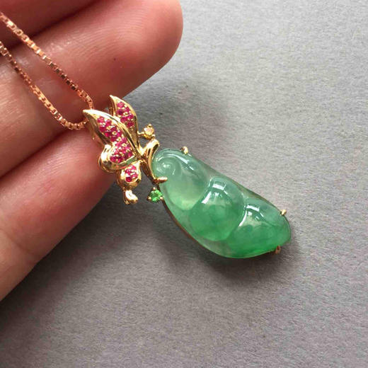 设计师款冰种阳绿福豆18k黄金红宝石镶嵌 商品图4