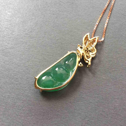 设计师款冰种阳绿福豆18k黄金红宝石镶嵌 商品图6