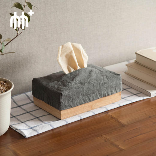 竹+ 竹制布艺纸巾盒 面巾纸餐巾纸抽纸盒 桌面收纳摆件 商品图0