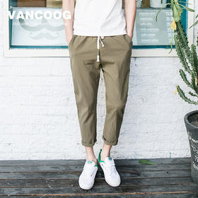 【服饰鞋包】。春夏新款潮牌亚麻休闲裤男式九分裤纯色夏季日系时尚修身棉麻裤子