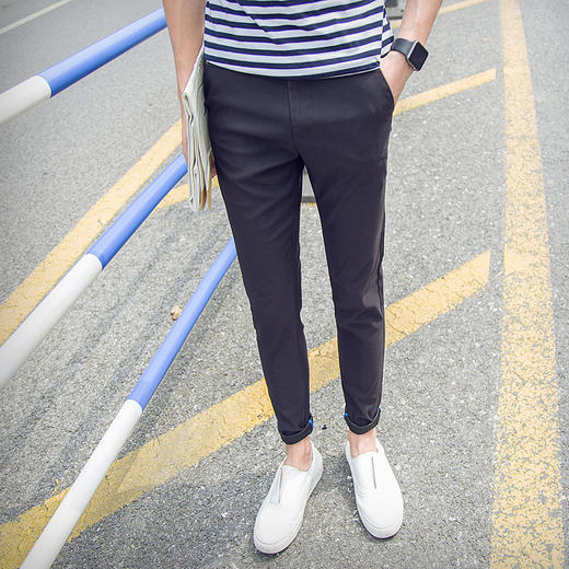 【服饰鞋包】。春夏新款男式休闲裤青年男装韩版修身小脚裤男西裤潮流长裤子 商品图0