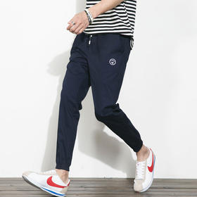 【服饰鞋包】。夏季大码裤子松紧腰裤男日系休闲裤小脚裤青年男士纯棉九分裤