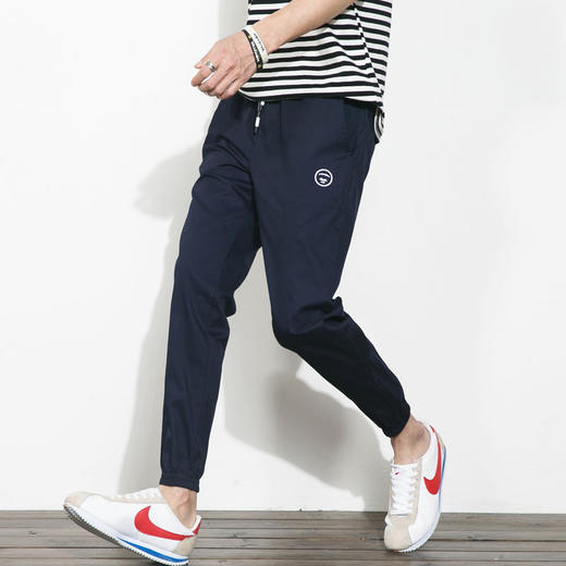 【服饰鞋包】。夏季大码裤子松紧腰裤男日系休闲裤小脚裤青年男士纯棉九分裤 商品图0
