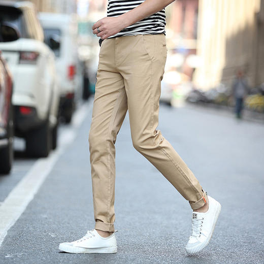 【服饰鞋包】。春夏季青年男士休闲裤韩版修身纯棉男裤全棉水洗薄款直筒裤长裤子 商品图0