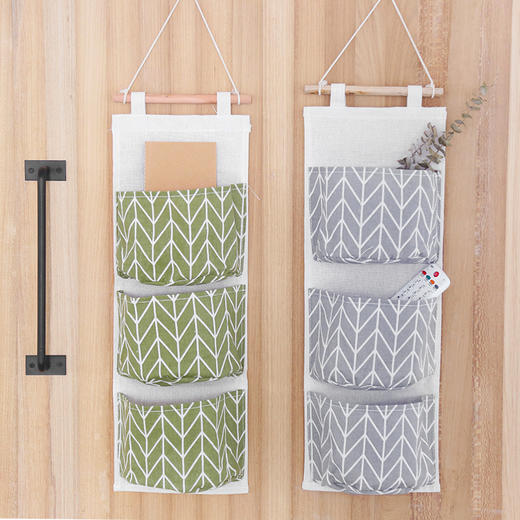 收纳袋挂袋墙挂式创意三格布艺挂袋手机挂袋袜子衣柜床头收纳挂袋
