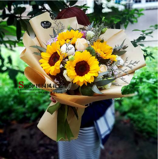 爱的音符-向日葵玫瑰桔梗混搭花束-全国鲜花速递同城鲜花店配送生日花北京上海杭州广州深圳订花送花 商品图0