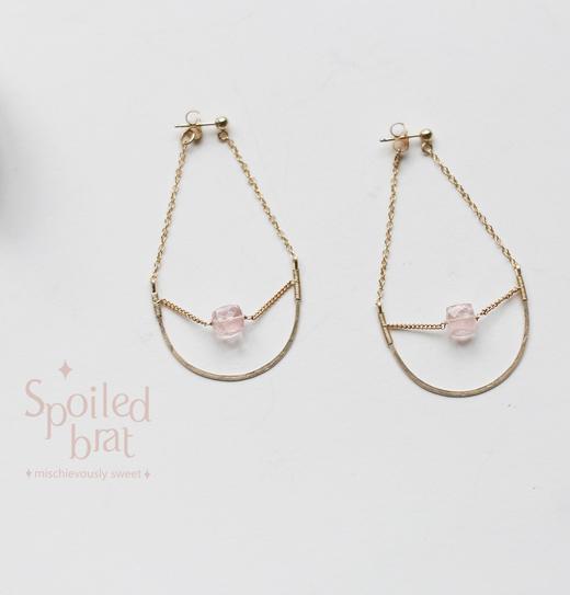 SpoiledBart Jewelry 14K注金 天然粉晶 耳钉 商品图4
