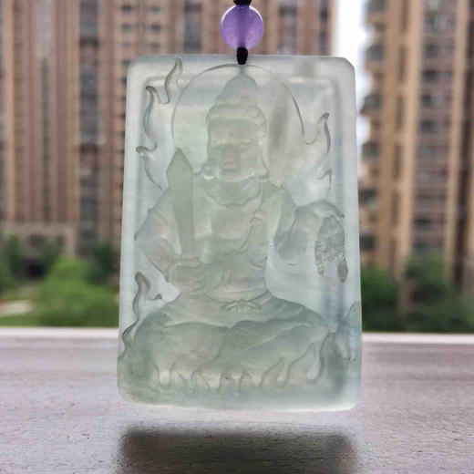 翡翠冰种飘花不动尊菩萨牌 商品图8