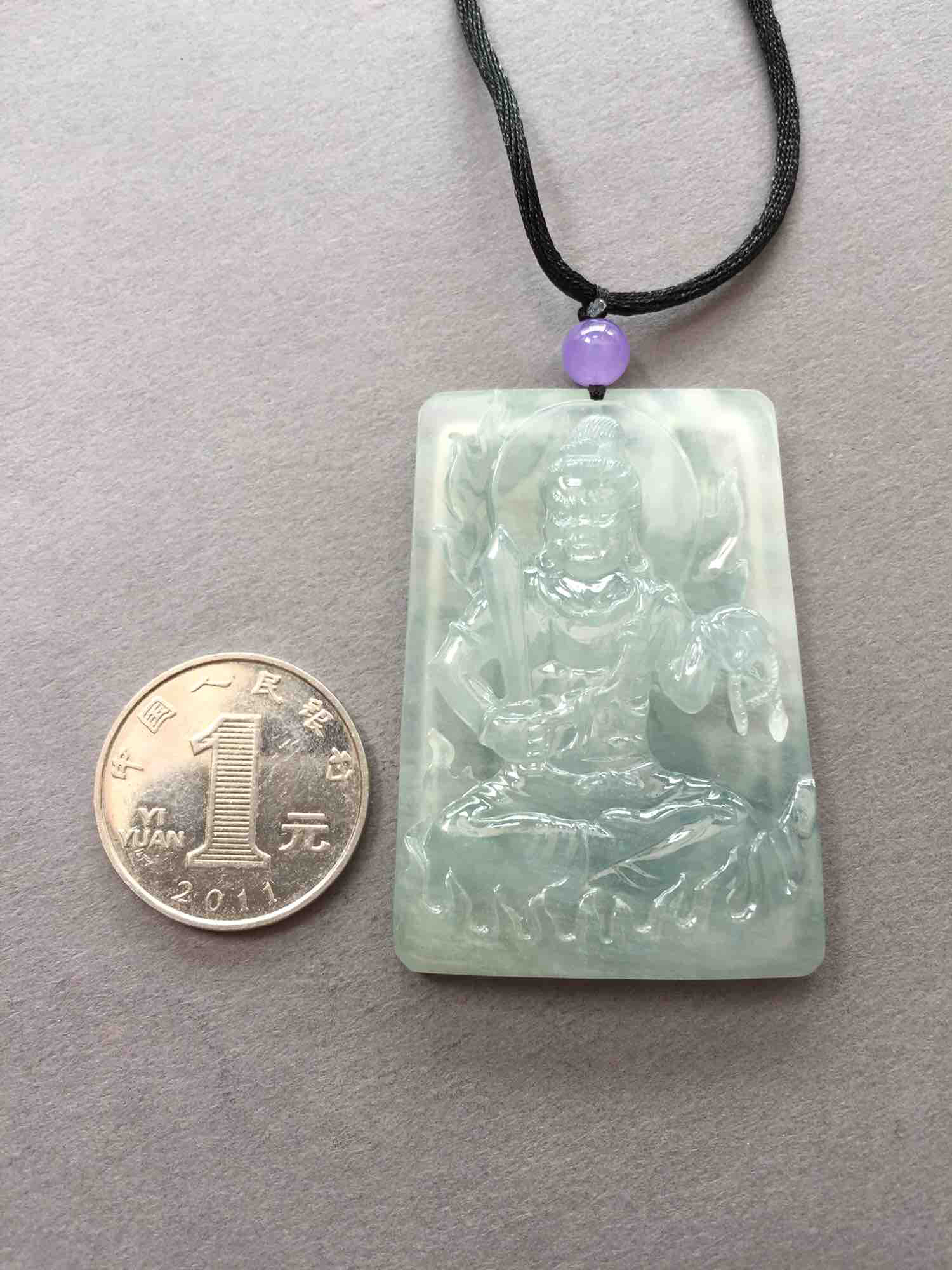 翡翠冰种飘花不动尊菩萨牌