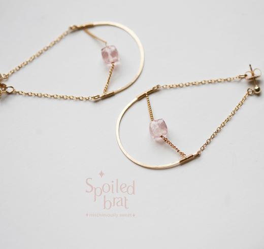 SpoiledBart Jewelry 14K注金 天然粉晶 耳钉 商品图3