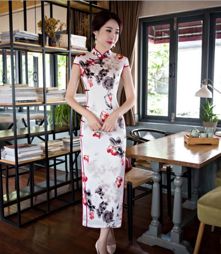 TM1660小清新印花长款旗袍 商品图0