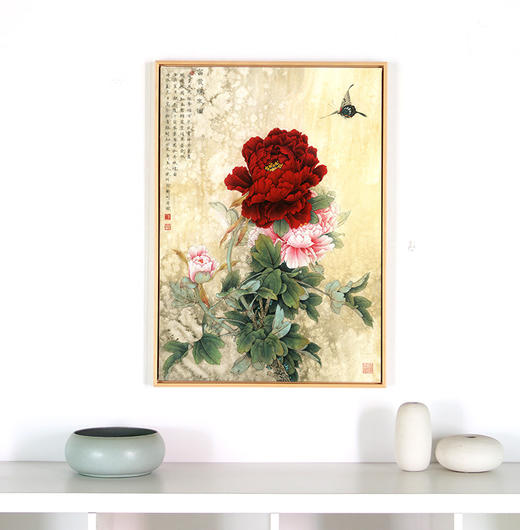 新中式花开富贵牡丹竖版装饰挂画B130 商品图0