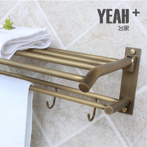 冶家全铜复古折叠浴巾架  带5衣钩，哑光复古铜色 商品图2