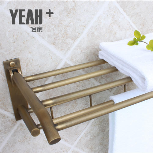 冶家全铜复古折叠浴巾架  带5衣钩，哑光复古铜色 商品图3