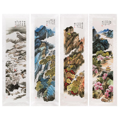钟山石《江山四季》四条屏 货号119955 - 央广购物