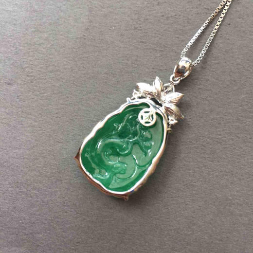 翡翠糯冰种阳绿满色和和美美18k白金镶嵌 商品图4