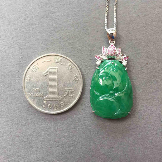 翡翠糯冰种阳绿满色和和美美18k白金镶嵌 商品图3