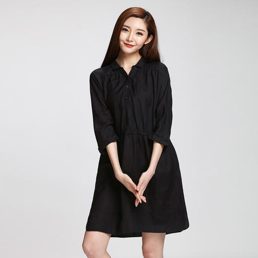 水淼夏装新款大码女装中裙宽松褶皱中袖a字连衣裙s2046y6503