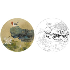 工笔花鸟白描底稿-周中耀-荷花睡莲小品《凝思》-多种白描尺寸可选-ZY14