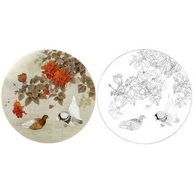 工笔花鸟白描底稿-周中耀《花下闲情》-鸽子小品-多种白描尺寸可选-ZY06