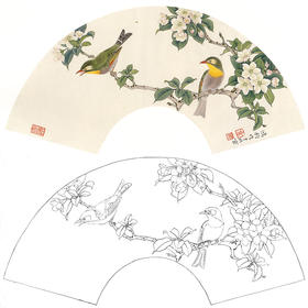 工笔花鸟白描底稿-金鸿钧《相思》扇面小品-多种白描尺寸可选-SL02
