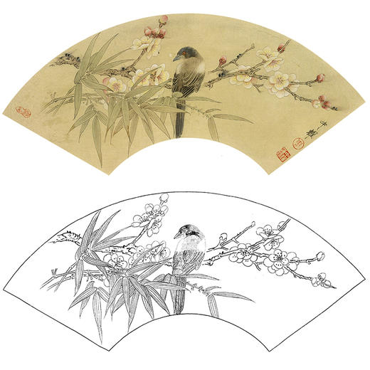 工笔花鸟白描底稿-周中耀扇面小品《清芬独赏》-多种白描尺寸可选-SL17 商品图0