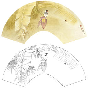 工笔花鸟白描底稿-周中耀扇面小品《秋焦掩窗夕照时》-多种白描尺寸可选-SL18