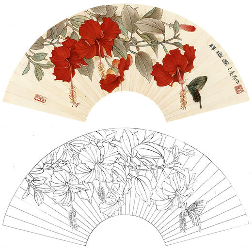 工笔花鸟白描底稿王庆升祥瑞图扇面小品多种白描尺寸可选sl08