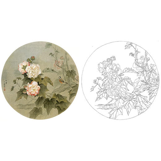 工笔花鸟白描底稿-周中耀-芙蓉花小品《秋霜》-多种白描尺寸可选-ZY09 商品图0