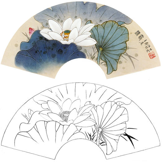 工笔花鸟白描底稿荷花王庆升清露扇面小品多种白描尺寸可选sl05